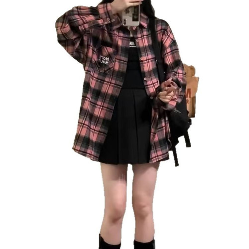 日系秋裝女裝格紋襯衣薄防曬衫外搭外套法式罩衫通勤休閒外搭