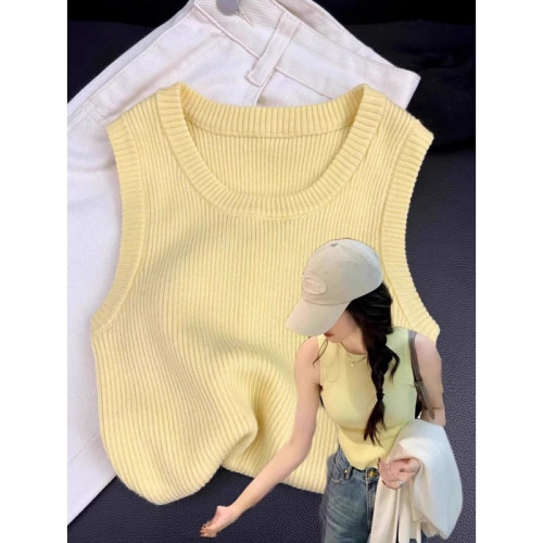 遮副乳外穿背心女夏季鵝黃色內搭修身顯瘦打底上衣純欲風針織吊帶