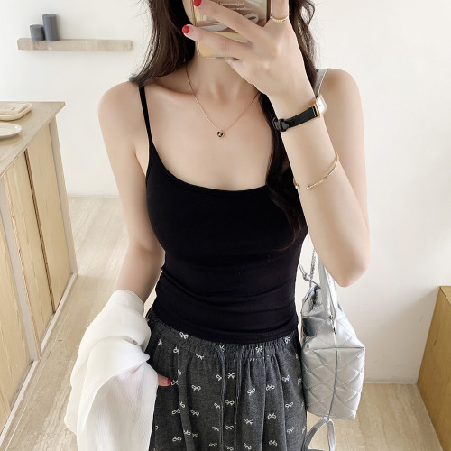 鵝黃色帶胸墊美背女夏季外穿減齡美背純欲風短款吊帶背心打底上衣