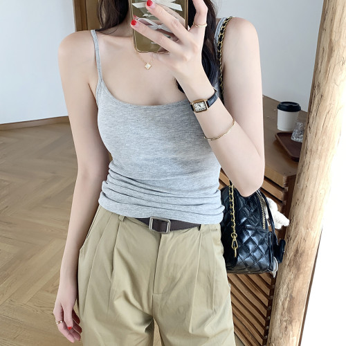 鵝黃色帶胸墊美背女夏季外穿減齡美背純欲風短款吊帶背心打底上衣