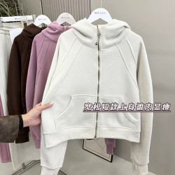 lulufend瑜珈服運動金拉鍊衛衣女秋冬短款連帽衫休閒薄款寬松外套