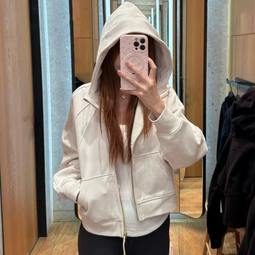 lulufend瑜珈服運動金拉鍊衛衣女秋冬短款連帽衫休閒薄款寬松外套