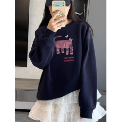 圓領衛衣女2025款寬松慵懶美式印花內搭外穿秋冬套頭上衣