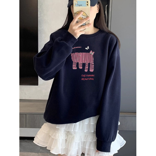 圓領衛衣女2025款寬松慵懶美式印花內搭外穿秋冬套頭上衣