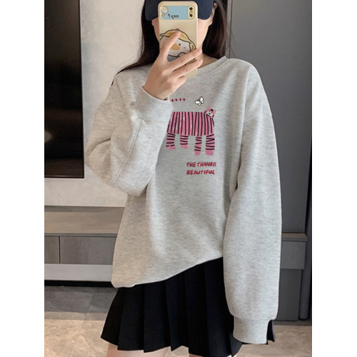 圓領衛衣女2025款寬松慵懶美式印花內搭外穿秋冬套頭上衣