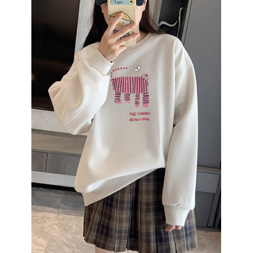 圓領衛衣女2025款寬松慵懶美式印花內搭外穿秋冬套頭上衣