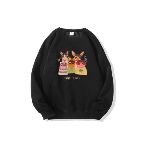 秋冬季新款趣味卡通貓咪印花設計感可愛百搭休閒外穿寬松長袖衛衣