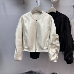 外套女2025春裝新款歐韓貨濶版設計感抽褶袖百搭網紅短款棒球夾克