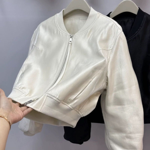 外套女2025春裝新款歐韓貨濶版設計感抽褶袖百搭網紅短款棒球夾克 外套女2025春裝新款歐韓貨濶版設計感抽褶袖百搭網紅短款棒球夾克