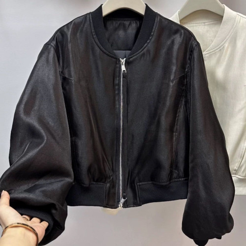 外套女2025春裝新款歐韓貨濶版設計感抽褶袖百搭網紅短款棒球夾克 外套女2025春裝新款歐韓貨濶版設計感抽褶袖百搭網紅短款棒球夾克