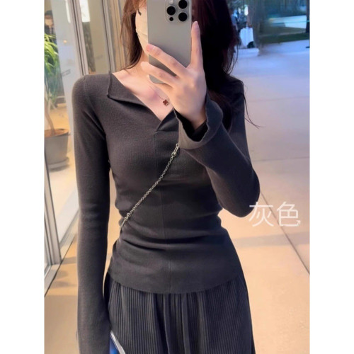 高級感v領軟糯毛針織衫女春秋季修身顯瘦內搭打底衫正肩氣質上衣