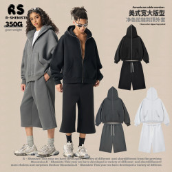 RS男裝|Boxy“龐克”短寬350G抓絨拉鍊連帽外套七分褲衛褲套裝