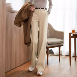 秋冬加絨女褲窄版濶腿褲女新款褲子黑色西裝褲小個子加厚直筒褲女