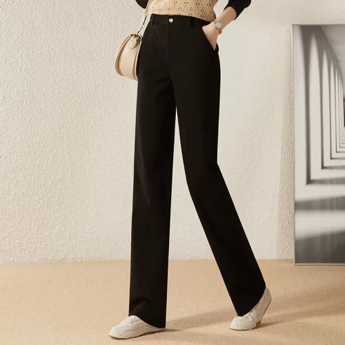 秋冬加絨女褲窄版濶腿褲女新款褲子黑色西裝褲小個子加厚直筒褲女