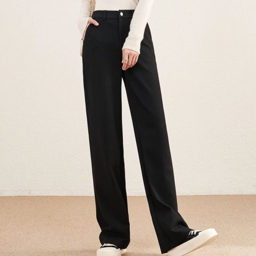 秋冬加絨女褲窄版濶腿褲女新款褲子黑色西裝褲小個子加厚直筒褲女