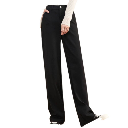 秋冬加絨女褲窄版濶腿褲女新款褲子黑色西裝褲小個子加厚直筒褲女