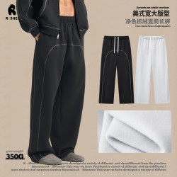 RS男裝|350G哈蘇線男士衛褲抓絨撞色美式休閒松緊濶腿衛褲男