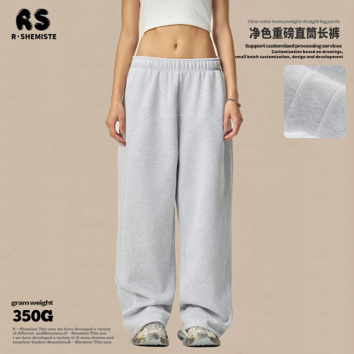 RS男裝|350G哈蘇線男士衛褲抓絨撞色美式休閒松緊濶腿衛褲男