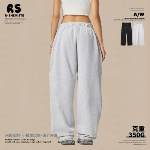 RS男裝|350G哈蘇線男士衛褲抓絨撞色美式休閒松緊濶腿衛褲男