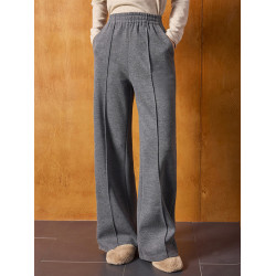 【盛都】25秋冬肌理感【羊毛醋酸】灰色休閒褲加厚直筒濶腿褲