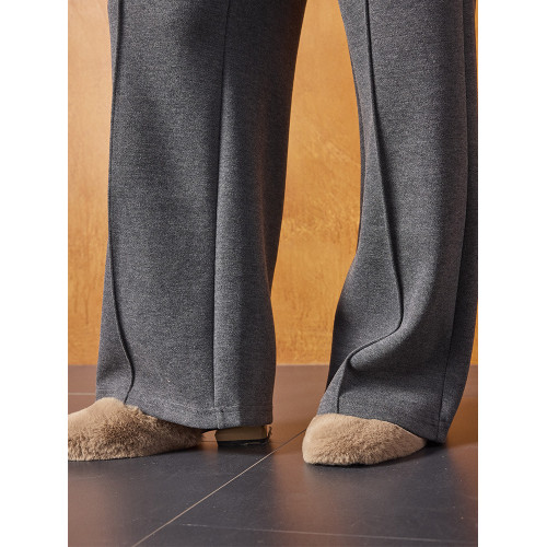 【盛都】25秋冬肌理感【羊毛醋酸】灰色休閒褲加厚直筒濶腿褲