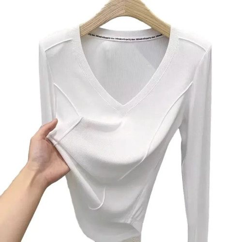 秋冬款v領設計領純棉長袖t恤女早秋寬松休閒百搭防曬罩衫打底上衣 秋冬款v領設計領純棉長袖t恤女早秋寬松休閒百搭防曬罩衫打底上衣