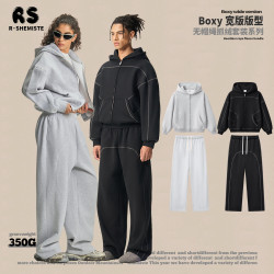 RS男裝|Boxy衛衣套裝哈蘇線拉鍊開衫衛衣衛褲美式抓絨套裝