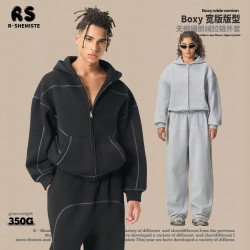 RS男裝|350G哈蘇線Boxy拉鍊開衫衛衣美式嘻哈抓絨拉鍊外套男