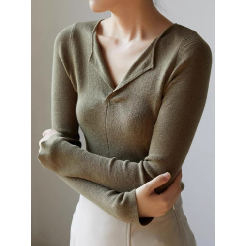 輕熟風V領純欲針織衫秋冬修身高級感內搭長袖上衣毛衣打底衫女 輕熟風V領純欲針織衫秋冬修身高級感內搭長袖上衣毛衣打底衫女