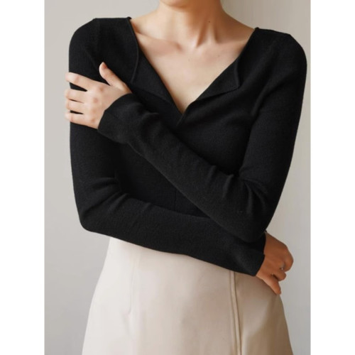 輕熟風V領純欲針織衫秋冬修身高級感內搭長袖上衣毛衣打底衫女 輕熟風V領純欲針織衫秋冬修身高級感內搭長袖上衣毛衣打底衫女