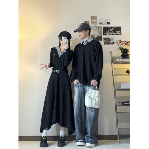 情侶裝2025新款秋季法式赫本風一裙一衣收腰顯瘦Polo領連衣裙潮流 情侶裝2025新款秋季法式赫本風一裙一衣收腰顯瘦Polo領連衣裙潮流