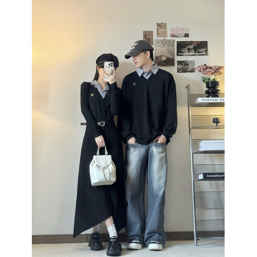 情侶裝2025新款秋季法式赫本風一裙一衣收腰顯瘦Polo領連衣裙潮流 情侶裝2025新款秋季法式赫本風一裙一衣收腰顯瘦Polo領連衣裙潮流