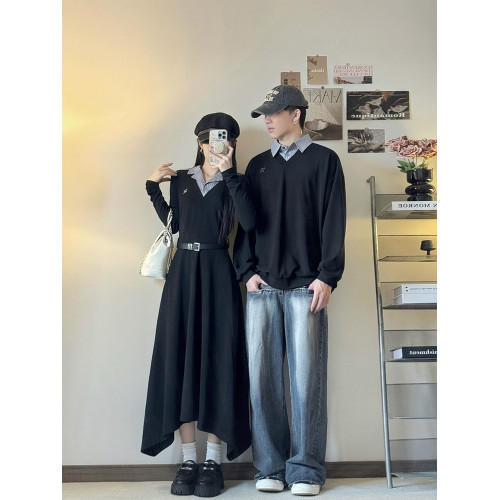 情侶裝2025新款秋季法式赫本風一裙一衣收腰顯瘦Polo領連衣裙潮流 情侶裝2025新款秋季法式赫本風一裙一衣收腰顯瘦Polo領連衣裙潮流