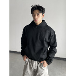 DAY NY閃電紋刺綉短款連帽衛衣男女boxy正肩美式痞帥帽衫外套情侶