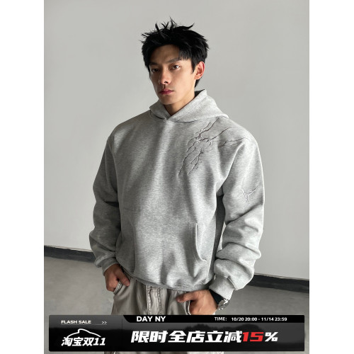 DAY NY閃電紋刺綉短款連帽衛衣男女boxy正肩美式痞帥帽衫外套情侶 DAY NY閃電紋刺綉短款連帽衛衣男女boxy正肩美式痞帥帽衫外套情侶