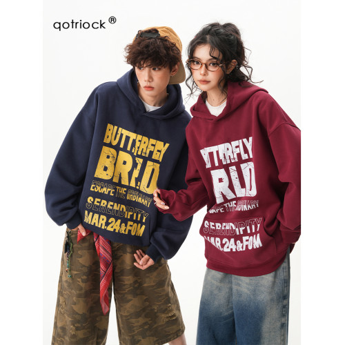 美式復古斑駁字母連帽衛衣男女秋季oversize重磅寬松情侶休閒外套 美式復古斑駁字母連帽衛衣男女秋季oversize重磅寬松情侶休閒外套