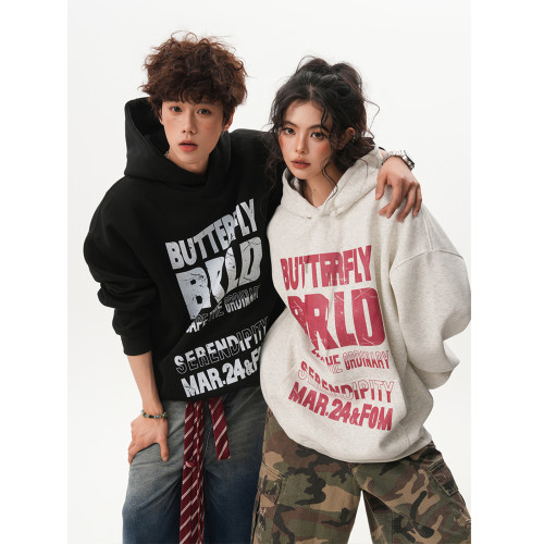 美式復古斑駁字母連帽衛衣男女秋季oversize重磅寬松情侶休閒外套 美式復古斑駁字母連帽衛衣男女秋季oversize重磅寬松情侶休閒外套