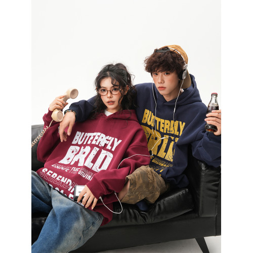 美式復古斑駁字母連帽衛衣男女秋季oversize重磅寬松情侶休閒外套 美式復古斑駁字母連帽衛衣男女秋季oversize重磅寬松情侶休閒外套