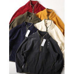 保暖蓄熱日單復古半拉鍊套頭立領雙面搖粒絨衛衣男運動抓絨衣外套