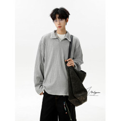 V37老錢風慵懶感翻領打底衛衣男款秋季美式肌理感潮牌撞色長袖T恤