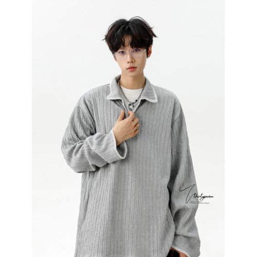 V37老錢風慵懶感翻領打底衛衣男款秋季美式肌理感潮牌撞色長袖T恤 V37老錢風慵懶感翻領打底衛衣男款秋季美式肌理感潮牌撞色長袖T恤