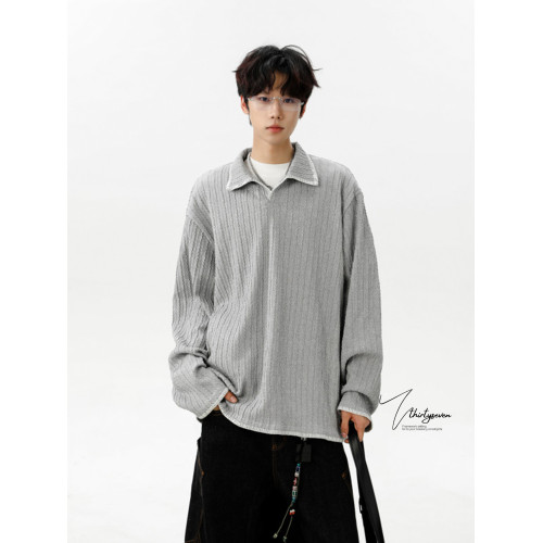 V37老錢風慵懶感翻領打底衛衣男款秋季美式肌理感潮牌撞色長袖T恤 V37老錢風慵懶感翻領打底衛衣男款秋季美式肌理感潮牌撞色長袖T恤