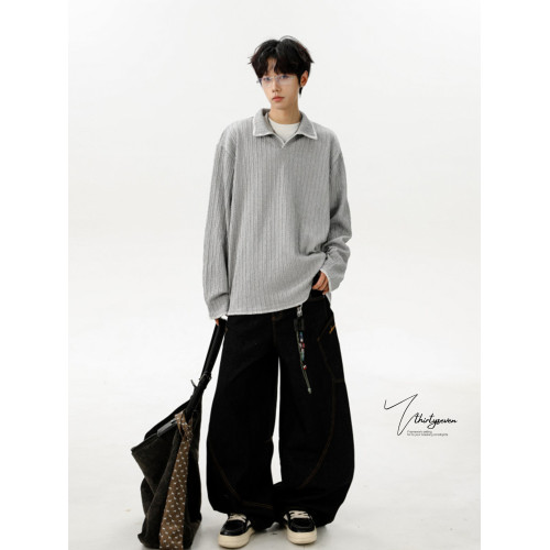 V37老錢風慵懶感翻領打底衛衣男款秋季美式肌理感潮牌撞色長袖T恤 V37老錢風慵懶感翻領打底衛衣男款秋季美式肌理感潮牌撞色長袖T恤