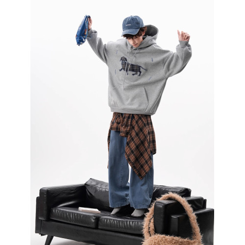 「格子小狗」貼布綉連帽衛衣男女秋季慵懶套頭衫chic復古寬松外套 「格子小狗」貼布綉連帽衛衣男女秋季慵懶套頭衫chic復古寬松外套