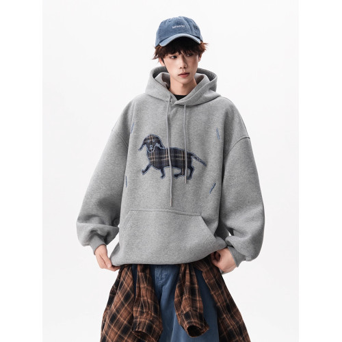 「格子小狗」貼布綉連帽衛衣男女秋季慵懶套頭衫chic復古寬松外套 「格子小狗」貼布綉連帽衛衣男女秋季慵懶套頭衫chic復古寬松外套
