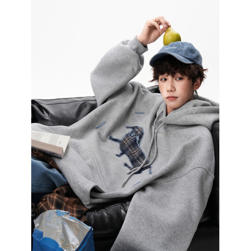 「格子小狗」貼布綉連帽衛衣男女秋季慵懶套頭衫chic復古寬松外套 「格子小狗」貼布綉連帽衛衣男女秋季慵懶套頭衫chic復古寬松外套