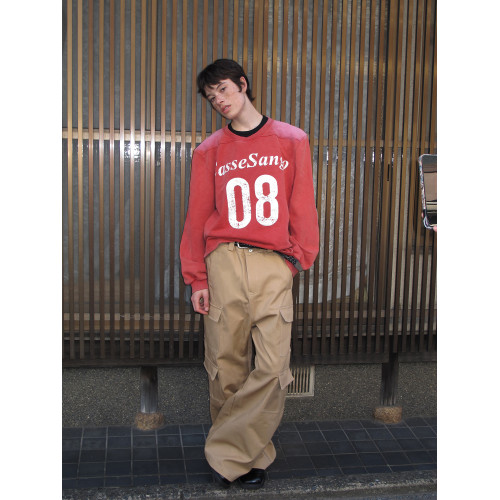 CasseSango 08字母印花美式復古水洗做舊橄欖球服運動寬肩衛衣 CasseSango 08字母印花美式復古水洗做舊橄欖球服運動寬肩衛衣