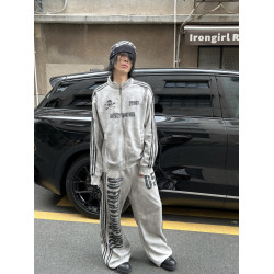 DETW 25AW*原創小衆水洗噴髒做舊骷髏05休閒街頭立領外套夾克男女