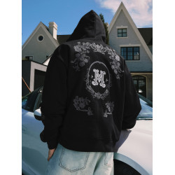 MEDM重磅刺綉花紋休閒拉鍊帽衫美式通勤寬松情侶連帽衛衣春秋