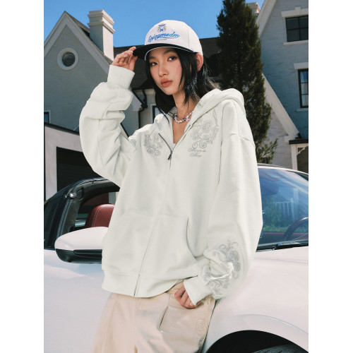 MEDM重磅刺綉花紋休閒拉鍊帽衫美式通勤寬松情侶連帽衛衣春秋 MEDM重磅刺綉花紋休閒拉鍊帽衫美式通勤寬松情侶連帽衛衣春秋
